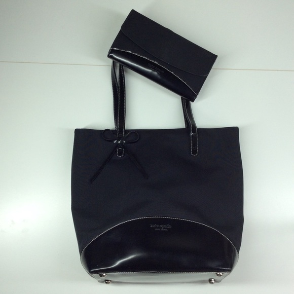 kate spade Handbags - Vintage Kate Spade Nylon & Leather Tall Tote w/ bow detail & matching Wallet SET
